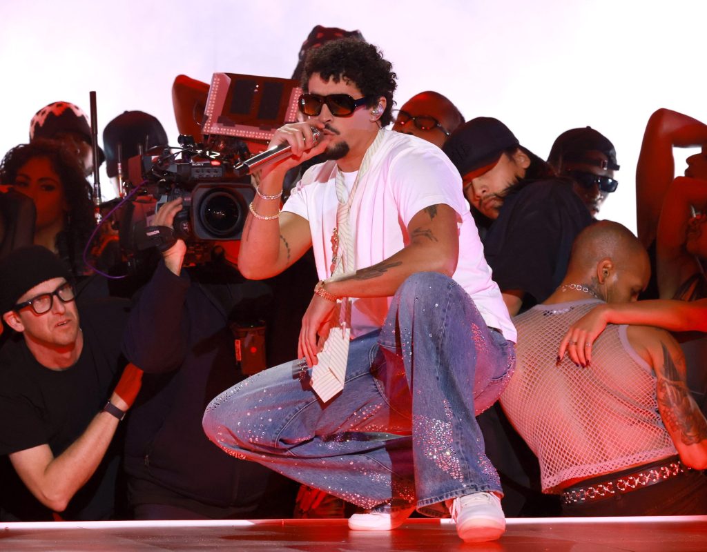 LOS ANGELES, CALIFORNIA - MARCH 17: (FOR EDITORIAL USE ONLY) Bad Bunny performs onstage at the 2025 iHeartRadio Music Awards at Dolby Theatre in Los Angeles, California on March 17, 2025. Broadcasted live on FOX. (Photo by Kevin Mazur/Getty Images for iHeartRadio)