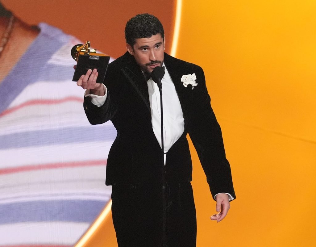 Bad Bunny accepts the award for album of the year for "Debí Tirar Más Fotos" during the 68th annual Grammy Awards on Sunday, Feb. 1, 2026, in Los Angeles. (AP Photo/Chris Pizzello)
